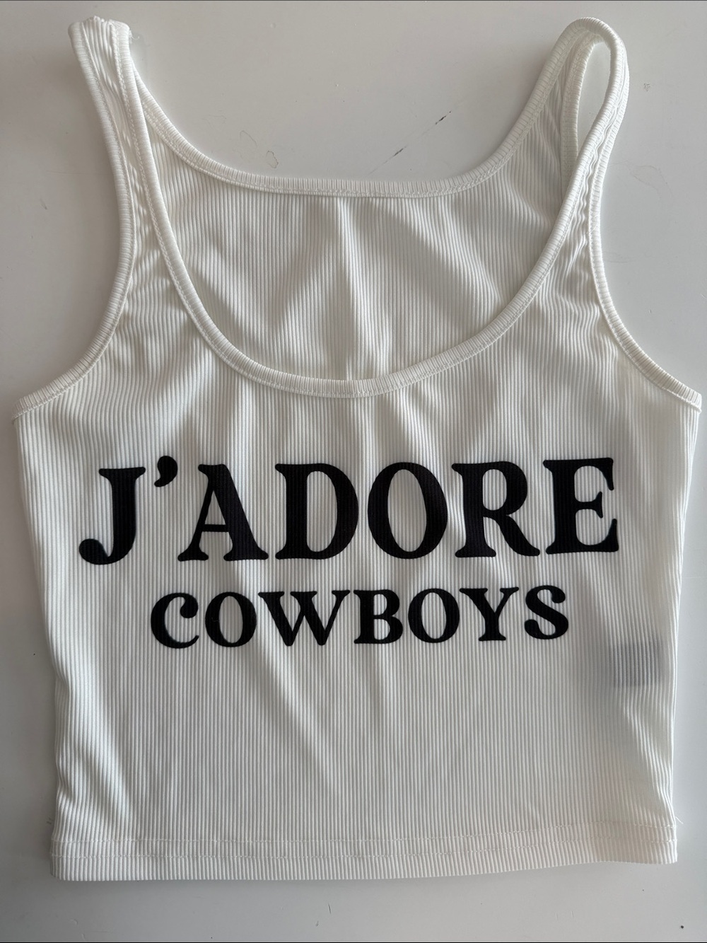 J'ADORE COWBOYS White Ribbed Crop Tank